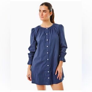 NWT Addison Bay Cotton Poplin Long Sleeve Button Down Gable Dress Sz S